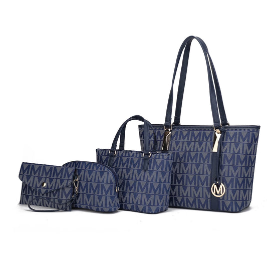 Marimar Women'S Tote Bag with Pouch and Wristlet, Signature 4 Piece Set by Mia K - Navy Blue